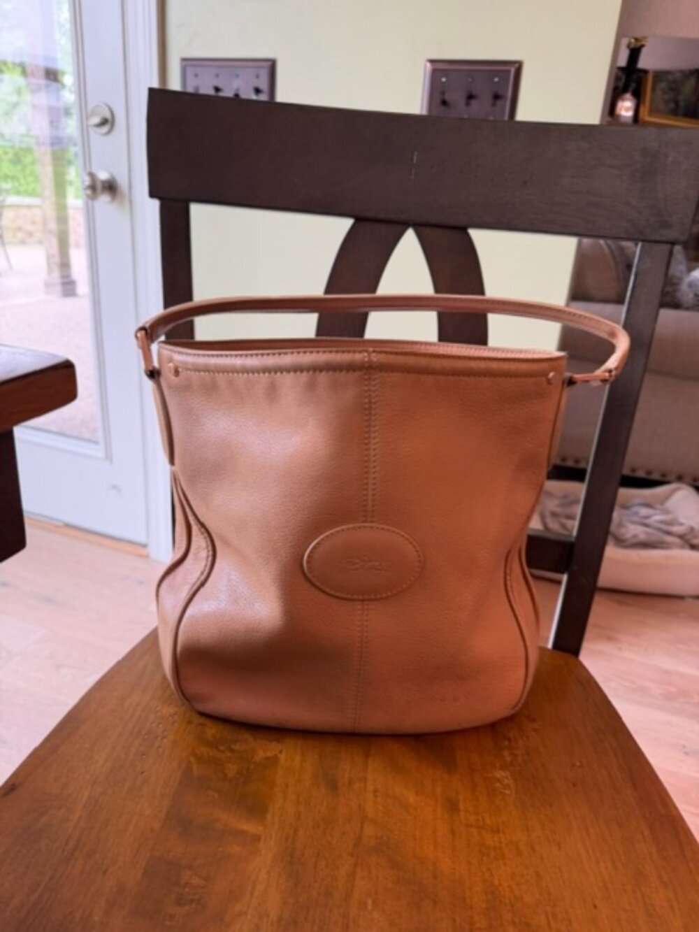 Longchamp tan shoulder bag  --  moving